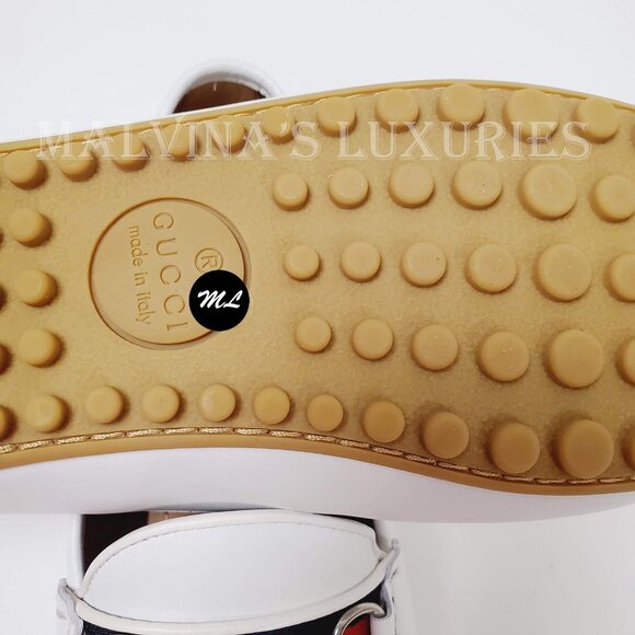 GUCCI SHOES MENS DRIVER MOCCASINS HORSEBIT WEB WHITE LEATHER sz 8.5G 9 - Picture 14 of 16